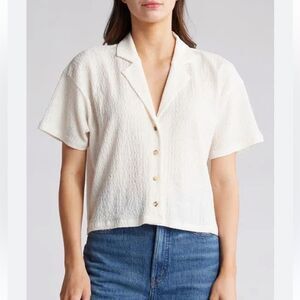 Madewell Crinkle Knit Boho Beachy Button Up Blouse Top Size XXL